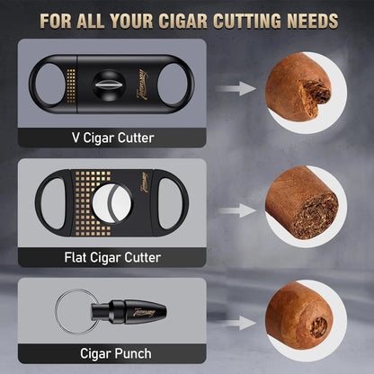 Portable Cigar Ashtray with V Cut Cutter Set, Cigar Punch, Outdoor Home Office Accessories for Men