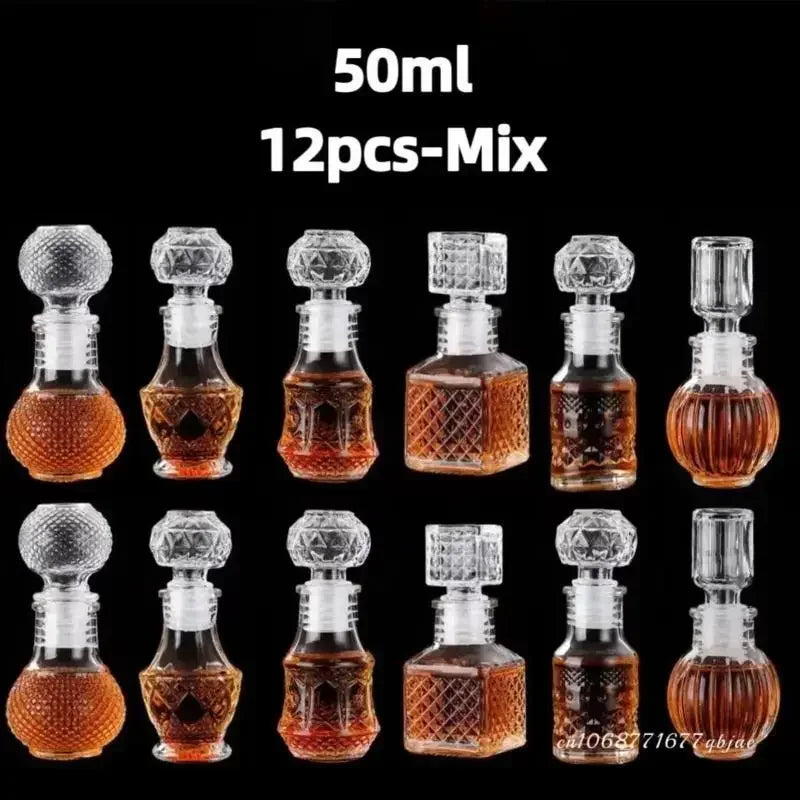 50ml 100ml 6pcs 12pcs Whisky Glass Liquor Bottle French Carved For Alcohol Wedding Gifts Wine Mini Container Storage Favour Set