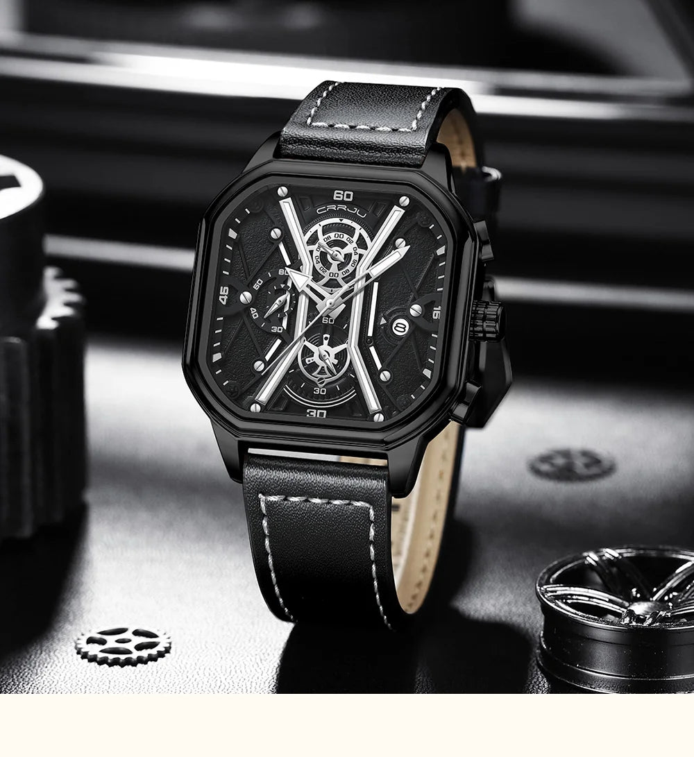 Mens Watches Top Luxury Brand Waterproof Sport Wrist Watch Chronograph Quartz Military Genuine Leather Relogio Masculino