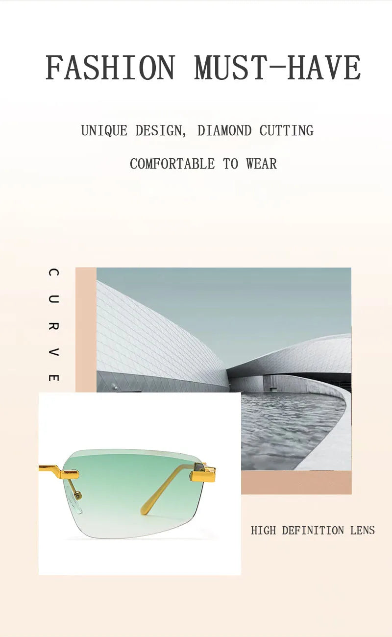 Rimless Wooden Sunglasses With UV400 Protection