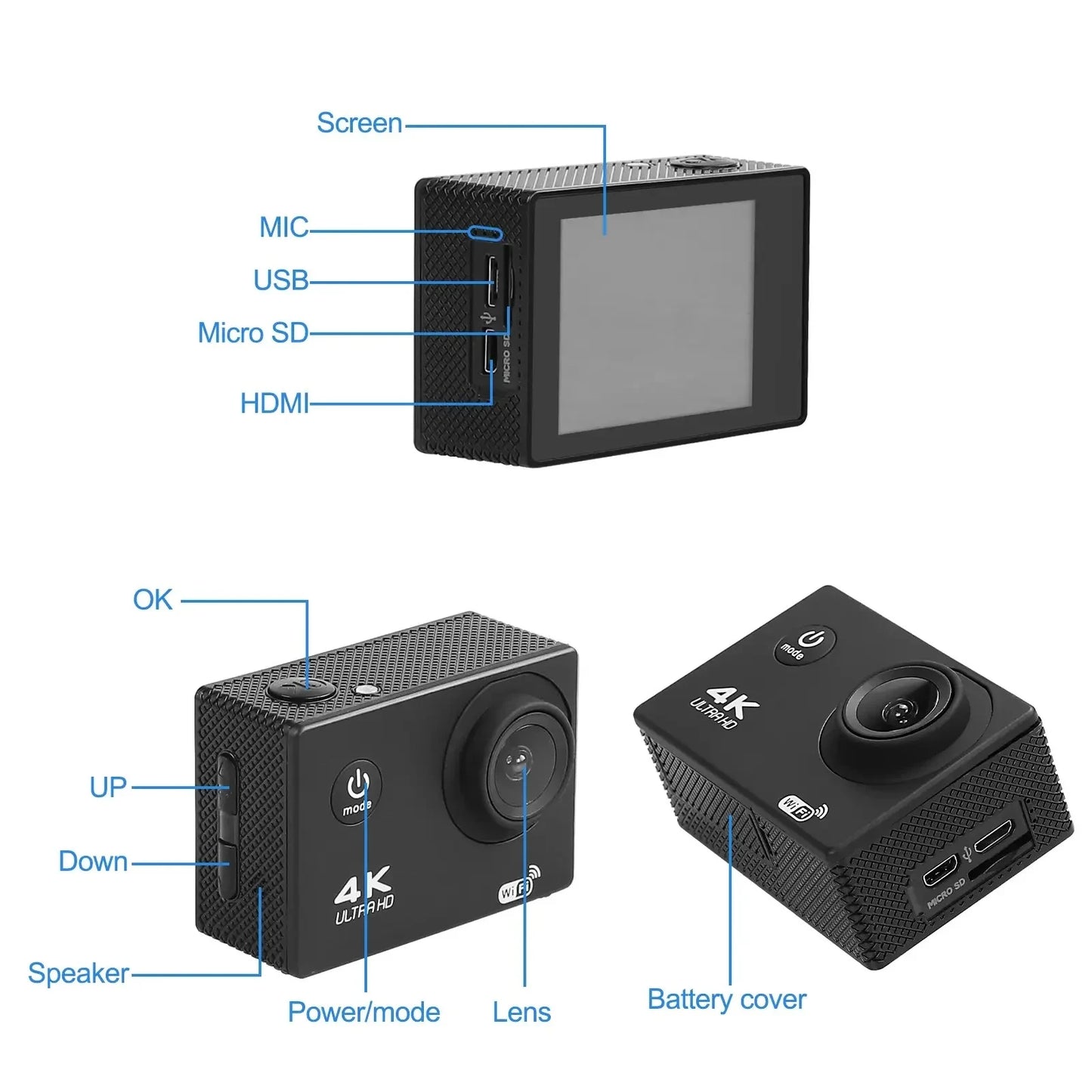 4K WiFi Sports Action Camera Waterproof Helmet Cam with Remote Control