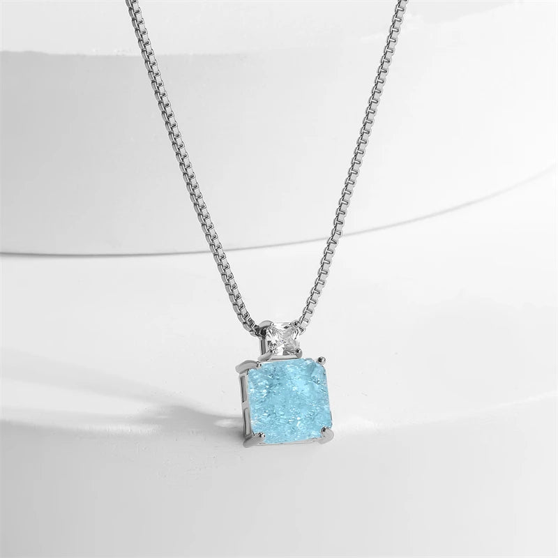 Luxury Royal Blue Heart Cubic Zircon Pendant Necklace