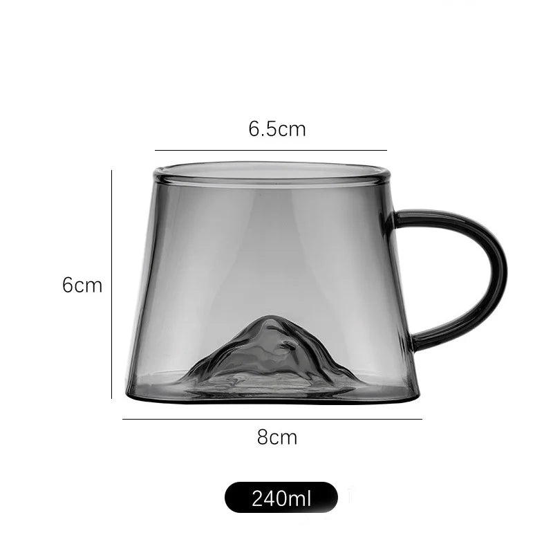 250ml 3D Mountains Heat Resistant Glass Tea Cup with Handle Water Milk Coffee Cup Kung Fu Tea Set Drinkware