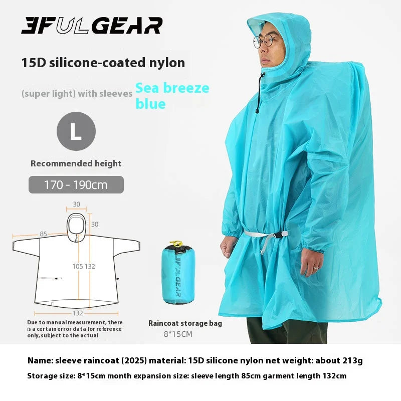 Ultralight Waterproof Nylon Rain Poncho for Hiking Cycling and Camping