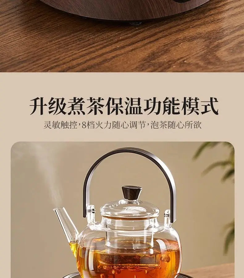 Heat Resistant Glass Tea Kettle with Filter Bamboo Handle Flower Tea Pot 1L