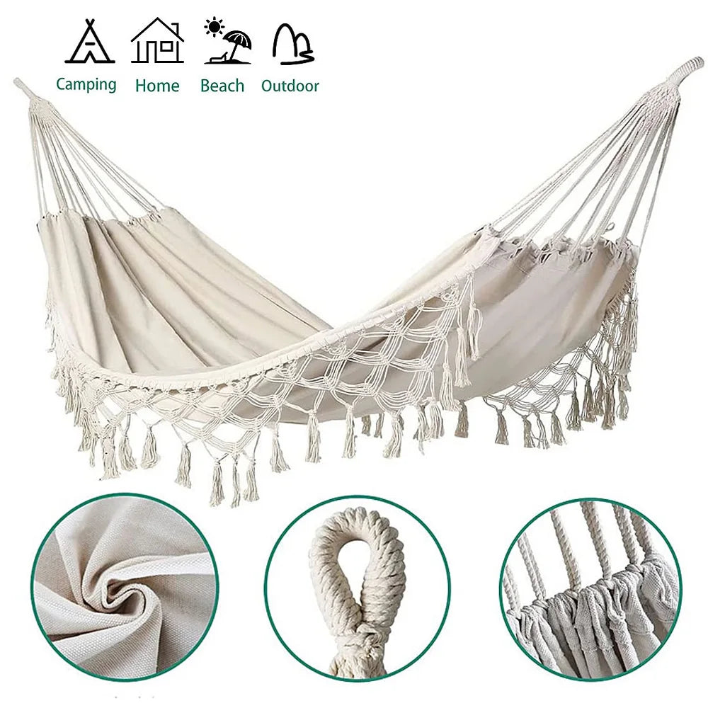 286*140cm Hammock Large Brazilian Macrame Fringe Double Deluxe Hammock Swing 2 Person Net Chair Outdoor Hanging Hammock Swings