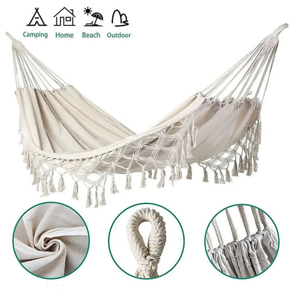 286*140cm Hammock Large Brazilian Macrame Fringe Double Deluxe Hammock Swing 2 Person Net Chair Outdoor Hanging Hammock Swings