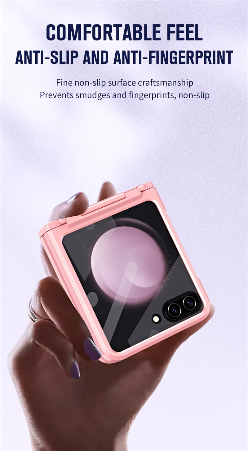 For Samsung Galaxy Z Flip 6 5 Flip5 Case Luxury Matte With Mirror Film Folding Hinge Shockproof Protection Hard Cover accessory