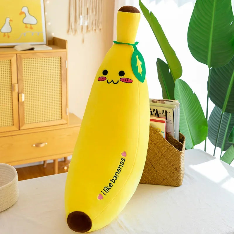 Cute Long Strip Banana Stuffed Body Pillow Cartoon Expression Plush Cushion Sofa Bedroom Bananas Throw Pillow Home Decoration