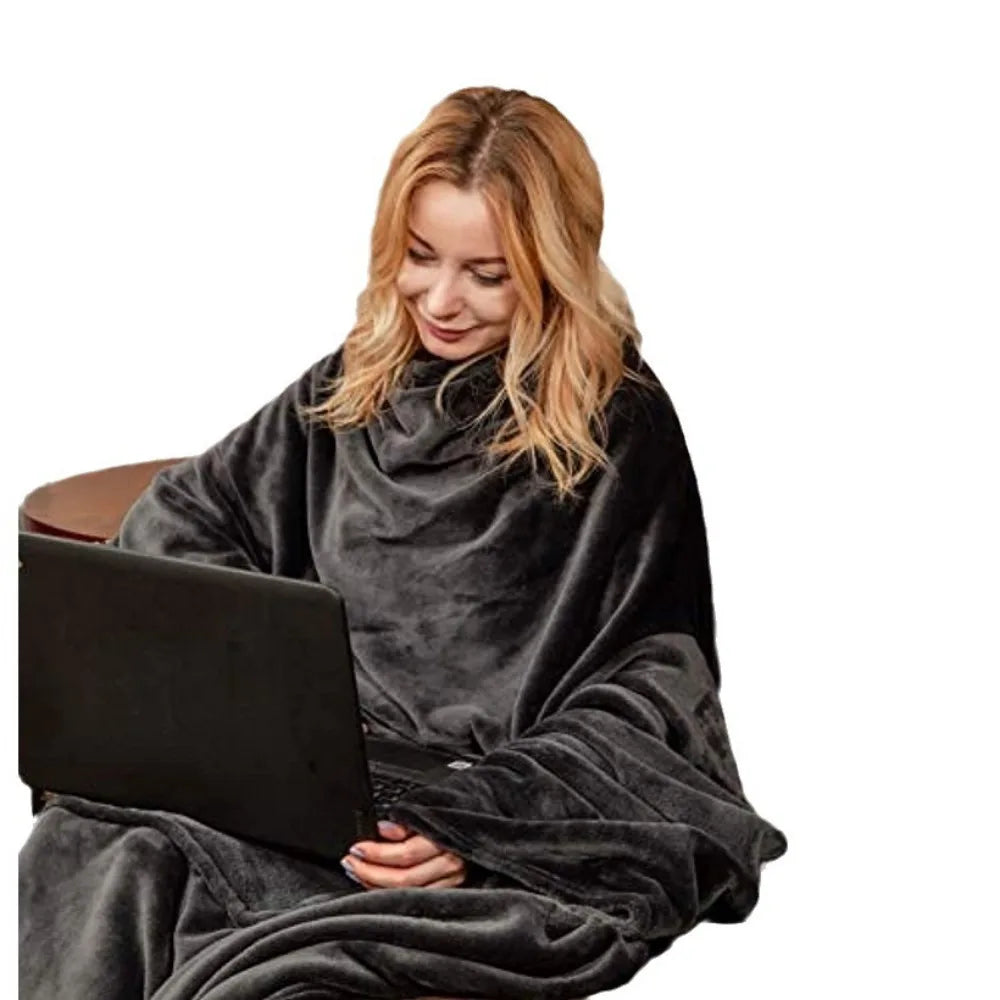 Oversized Warm Winter Blanket with Sleeves Adjustable Attaches Super Long Flannel Giant Wearable Elegant Blanket