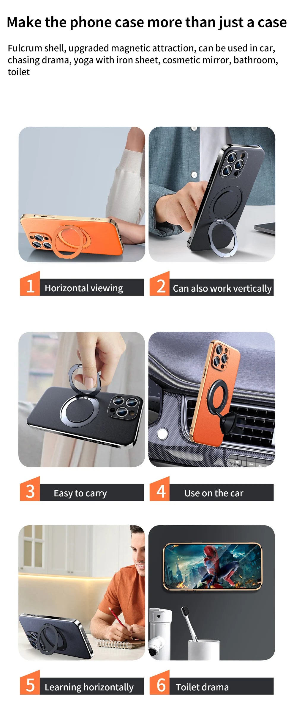 Leather for Magsafe Case for iPhone 16 15 14 Pro Max 16Pro Ring Luxury Lens Protection Holder Phone Back Cover