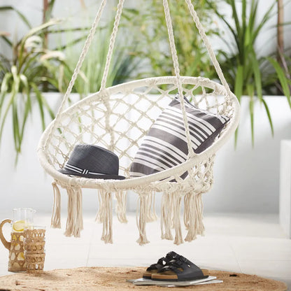 Nordic Style Hammock Chair Tassels Dreamy Round Hanging Chair Cotton Rope Macrame Swing Chairs