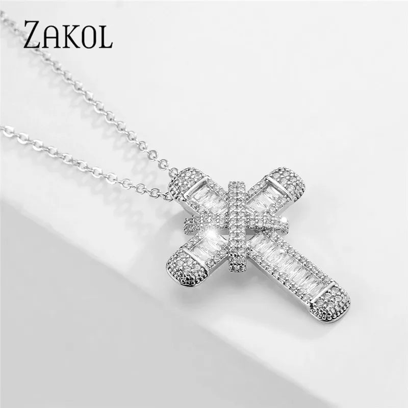 Fashion Cubic Zirconia Cross Pendant Necklaces