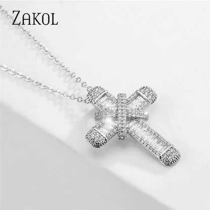 Fashion Cubic Zirconia Cross Pendant Necklaces