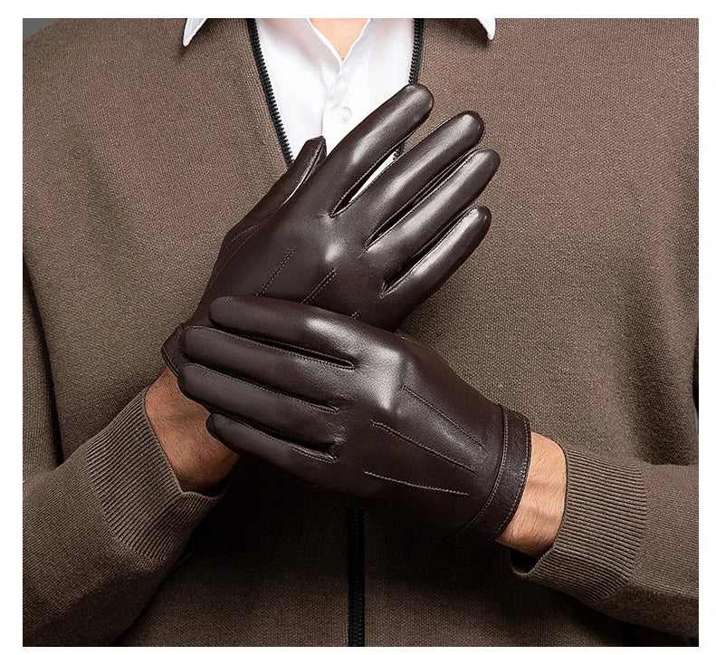 Spring Gloves Men Real Leather Gloves Touch Screen Black Real Sheepskin Thin Warm Driving Gloves