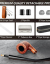 PU Leather Smoking Pipe Set, 4 in 1 Pipe Stand, Screens,Pipe Cleaners,Pipe Bit and Small Box,Wood Pipe Accessories