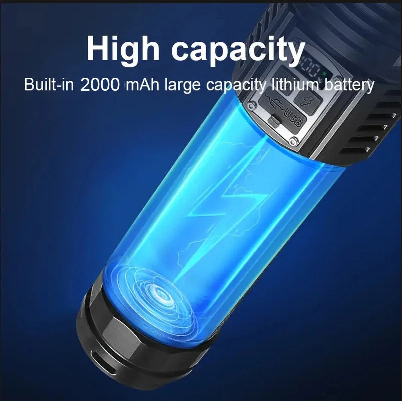 High Power Flashlight Super Big Flashlight Rechargeable Most Strong LED Flash Light Long Range Torch Outdoor Built in Battery