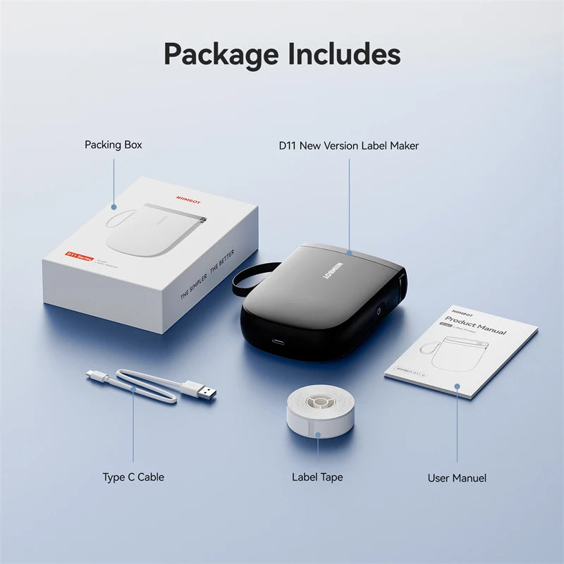 D11 Mini Thermal Label Printer 300DPI, Bluetooth Wireless Sticker Maker Portable Inkless Label Printer for Home & Office
