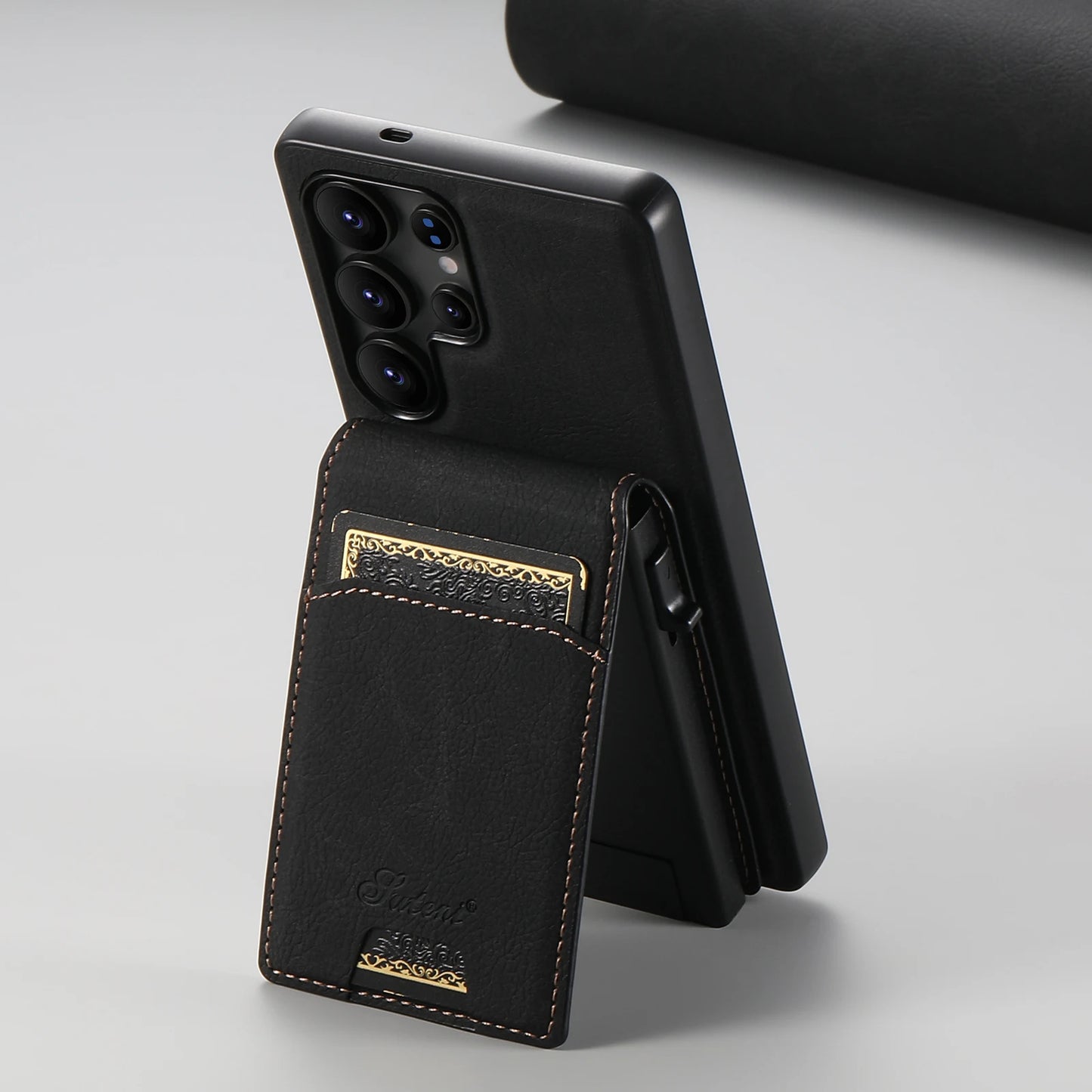 Magnetic PU Leather Wallet Case with Card Slot & Kickstand for Samsung Galaxy S26 Ultra / S25 Plus – Wireless Charging Cover