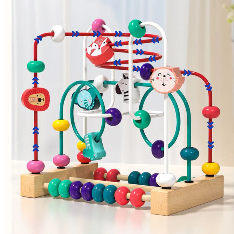 Montessori Wooden Toys Circles Bead Wire Maze Roller Coaster  Early Educational Puzzles Toy for  1 2 3 Years