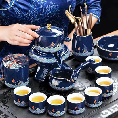 8 Pcs Ceramic Travel Tea Sets Automatic Water Diversion Rotating Suction Teapot Gawain Porcelain Kung Fu Teapot Set