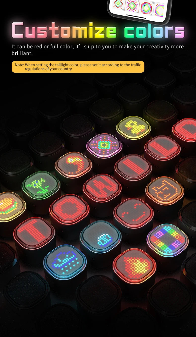 Customizable Intelligent Expression Taillights 140 LED Lights Smart Braking Sensor Multiple Colors Bicycle Rear Light