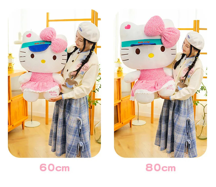 Sanrio 60cm Kawaii Print Hello Kitty Plush Toy Kt Cat Big Stuffed Doll Cartoon Cute Baby Kids Birthday Gift Room Decor