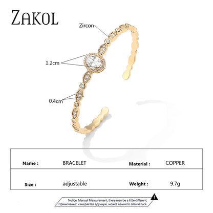 Elegant Oval Cubic Zirconia Charm Cuff Bangles for Women Luxury Gold Color Bracelets