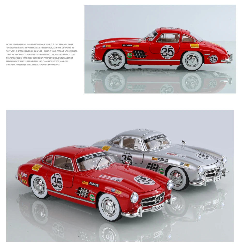 1:24 Mercedes-Benz 300SL Electroplated Version Alloy Diecast Classic Car Model Display Collection