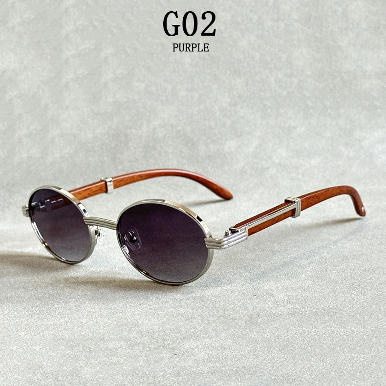 Oval Wooden Frame Sunglasses With UV400 Protection