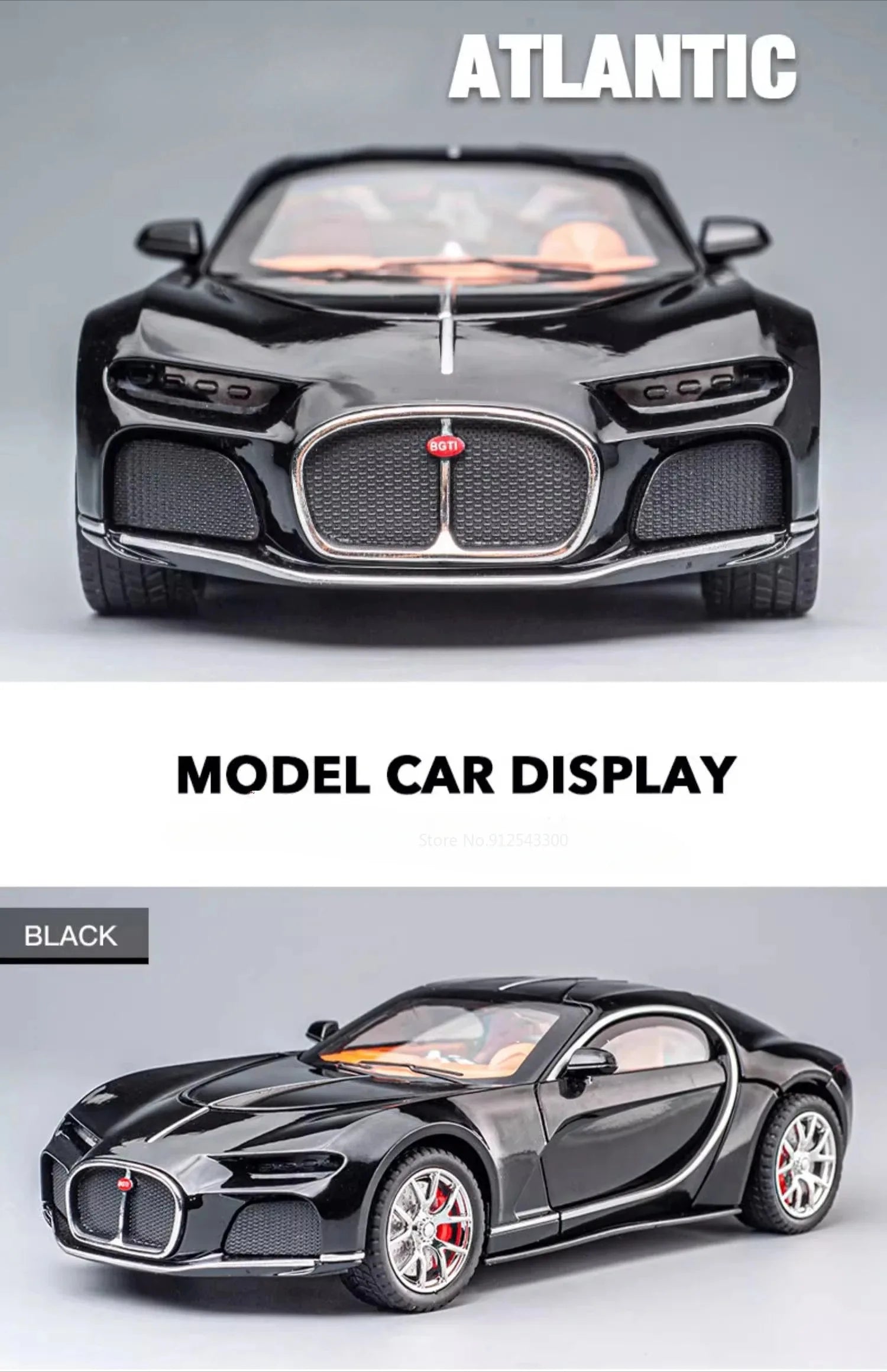 1:24 Scale Bolide Atlantic Car Model Toy Alloy Body Rubber Tire Shock Absorption Vehicle Models Sound&Light Ornaments Gifts
