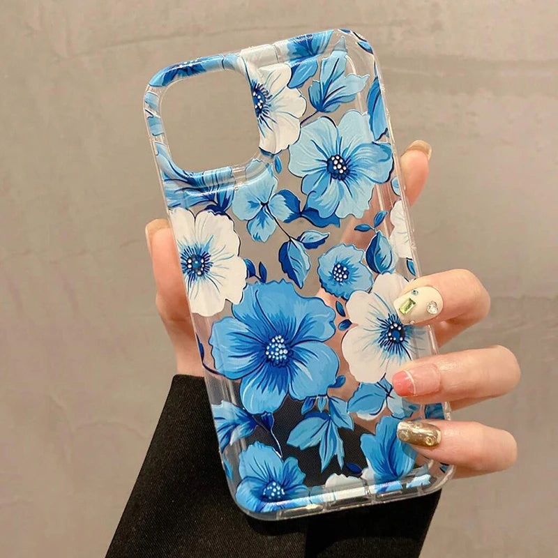 White Flower Clear Phone Case For iPhone 17 16 14 15 Pro Max 16E Air Airbag Shockproof Phone Cover