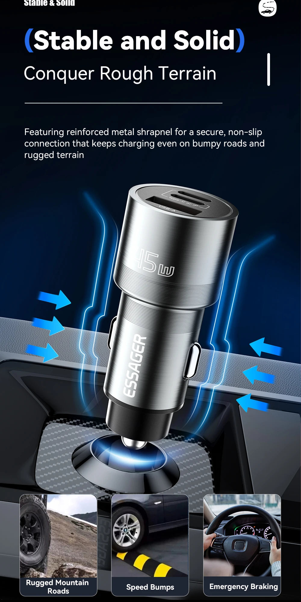 45W USB C Car Charger 3 Port PD 3.0 QC 3.0 PPS Fast Charging with Lightning iP Port