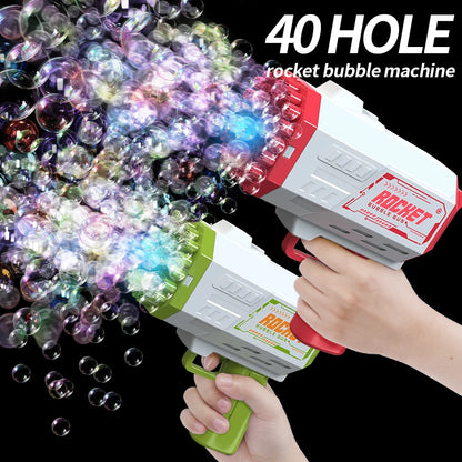 40-hole Electric Bubble Machine Handheld Gatling Automatic Bubble Gun Children's Portable Outdoor Party Toy LED Light Hair Dryer