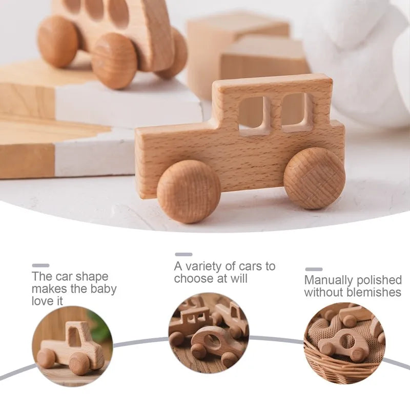 Baby Wooden Baby Toys NO Bpa  Cartoon Car Bus Montessori Toys Hand-pushed Wooden Handmade Carts Baby Room Decoration Baby Gift