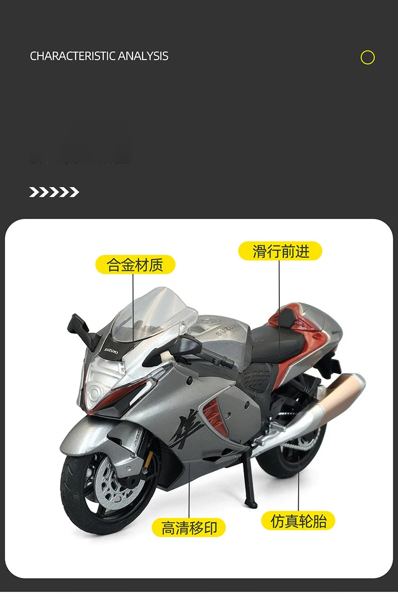 Diecast Suzuki Hayabusa GSX1300R Racing Motorcycle Model 1 to 12 Scale