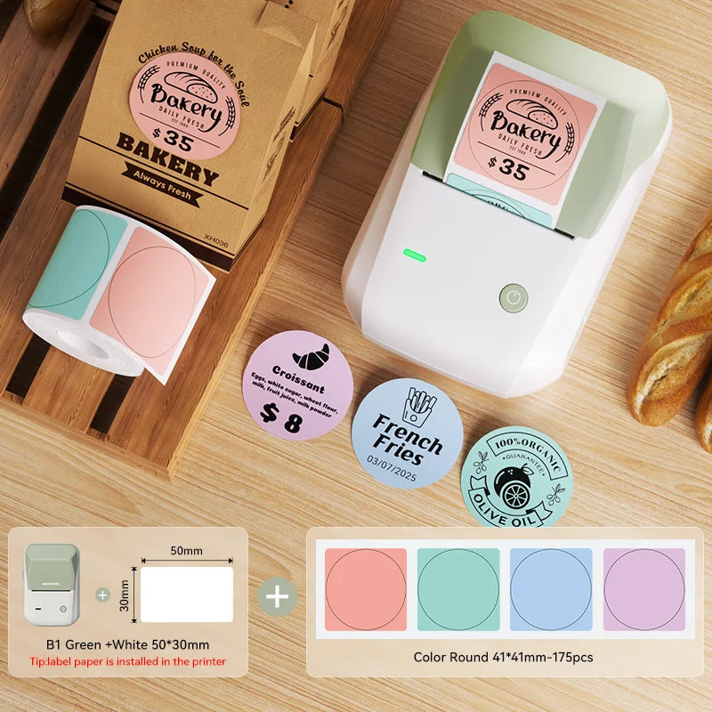 B1 Thermal Label Printer, Bluetooth Portable Sticker Maker 20–50mm, Inkless Barcode Price Tag Label Machine for Business & Food