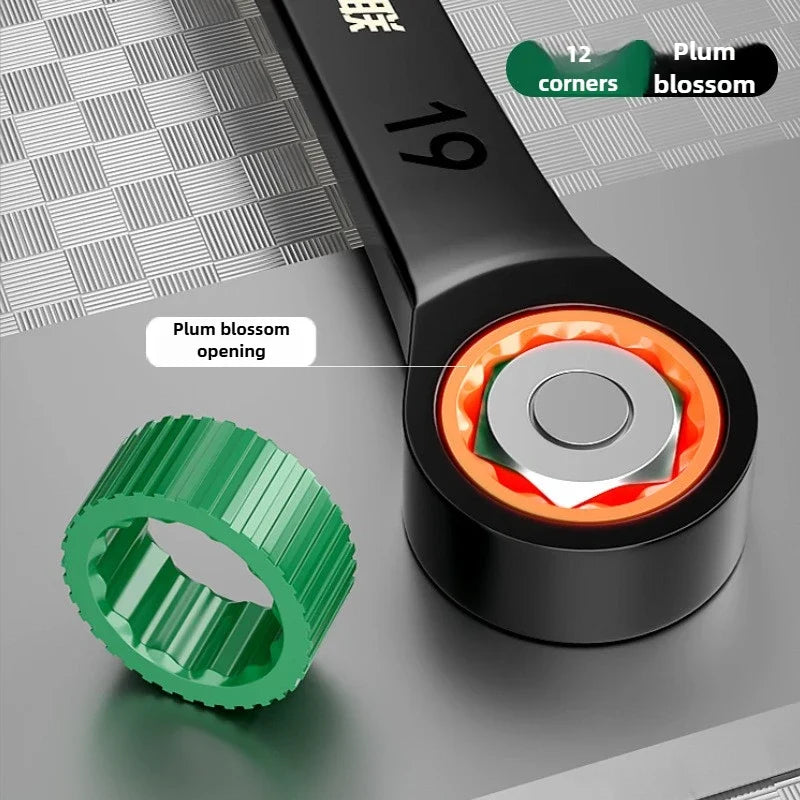 Dual Directional Fast Plum Blossom Ratchet Wrench, Industrial Grade Automatic Small Opening Dual-use Wrench Tool