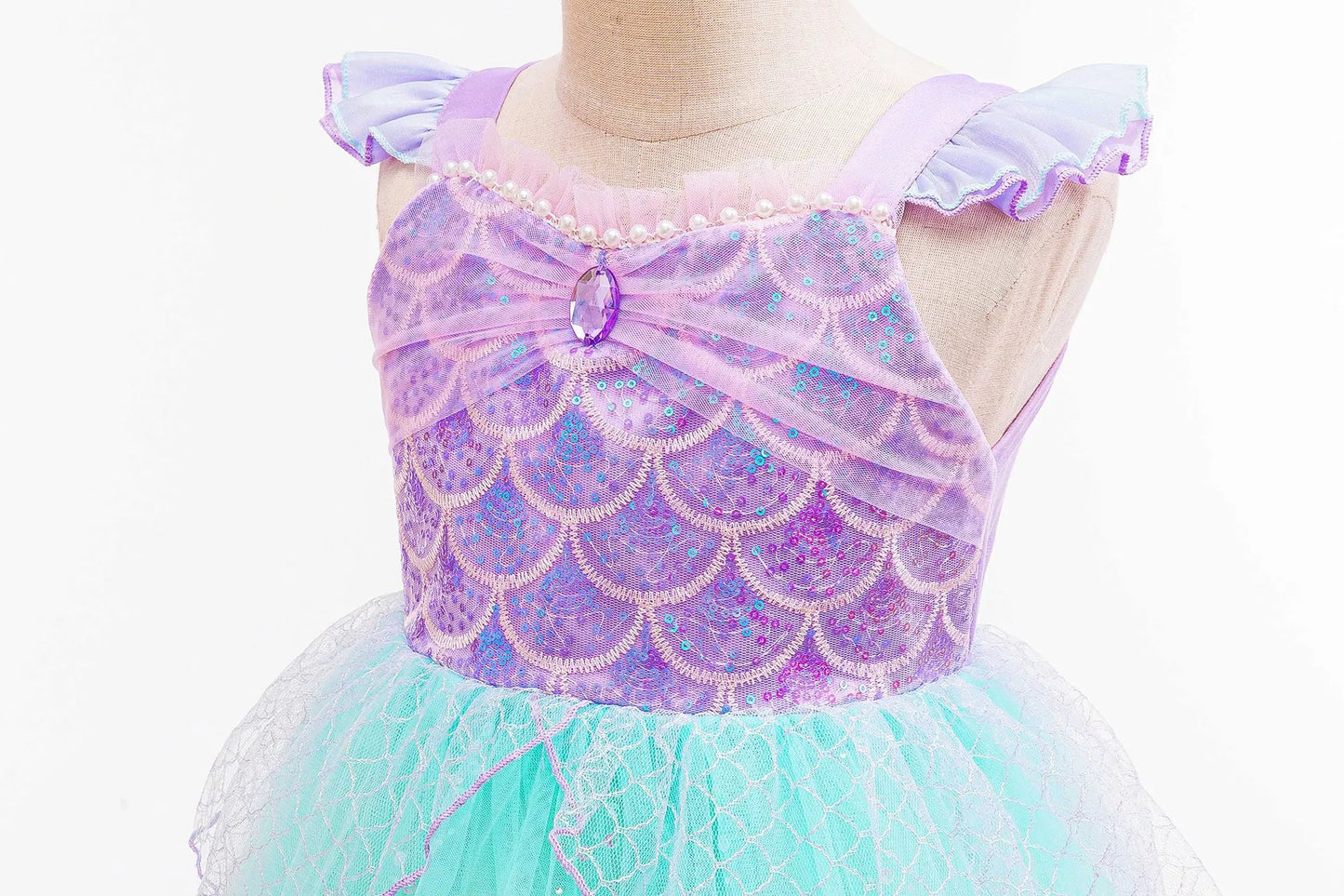 Sparkle Mermaid Princess Dress with Flutter Sleeves Sequin Tulle Party Costume