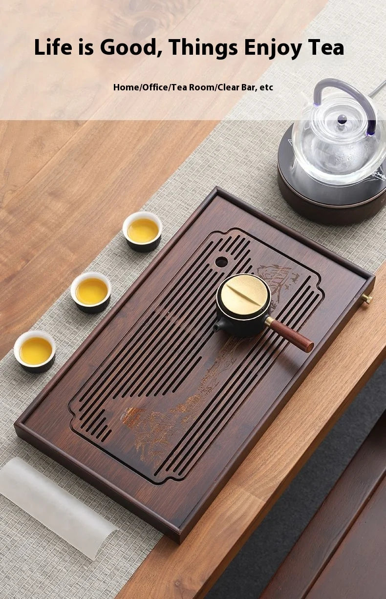 Jiangshan Tea Tray Household Small Drain Tea Table Bamboo Tea Tray Kung Fu Tea Set Accessories Tea Sea Dry Brewing Table