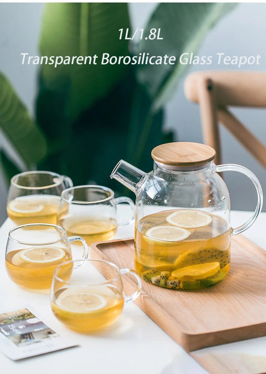 1L/1.8L Borosilicate Glass Teapot Set Clear Teapots With Cup Removable Filter Spout Drinkware For Loose Leaf Blooming Tea