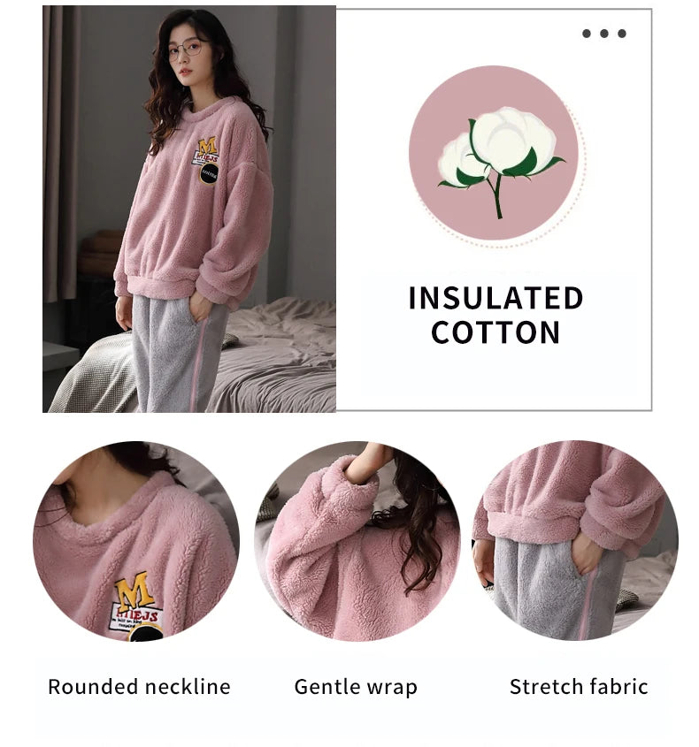 Women’s Winter Flannel Pajama Set – Warm, Thick Coral Fleece 2-Piece Loungewear