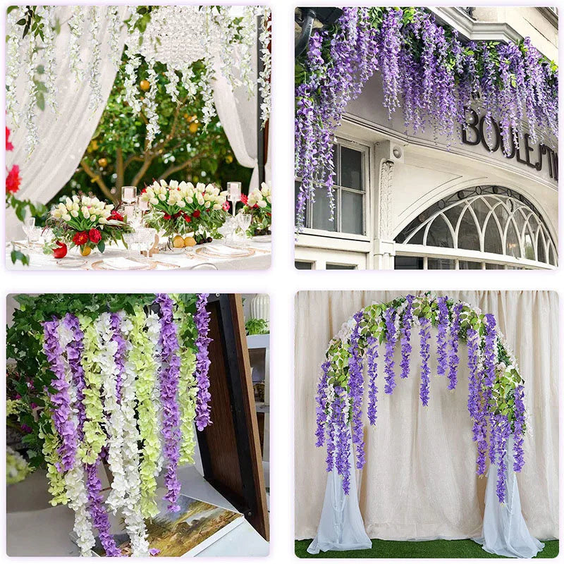 12pcs Fake Wisteria Artificial Flowers Garland for Arch Wall Wedding Decor Ivy Rattan Fake Flower Wreath Home Garden Decoration