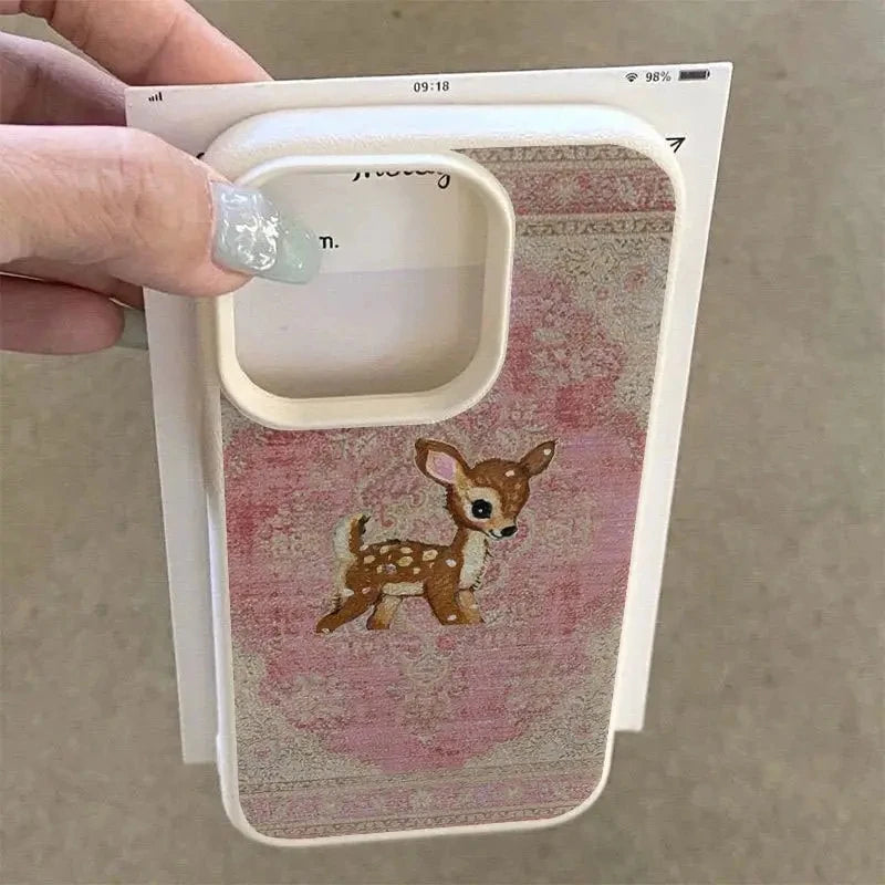 For iPhone 16 Case Vintage Deer Lichee Pattern Phone Cases for iPhone 14 15 16 17 Air Pro Max 16E XS XR Plus Soft Cover