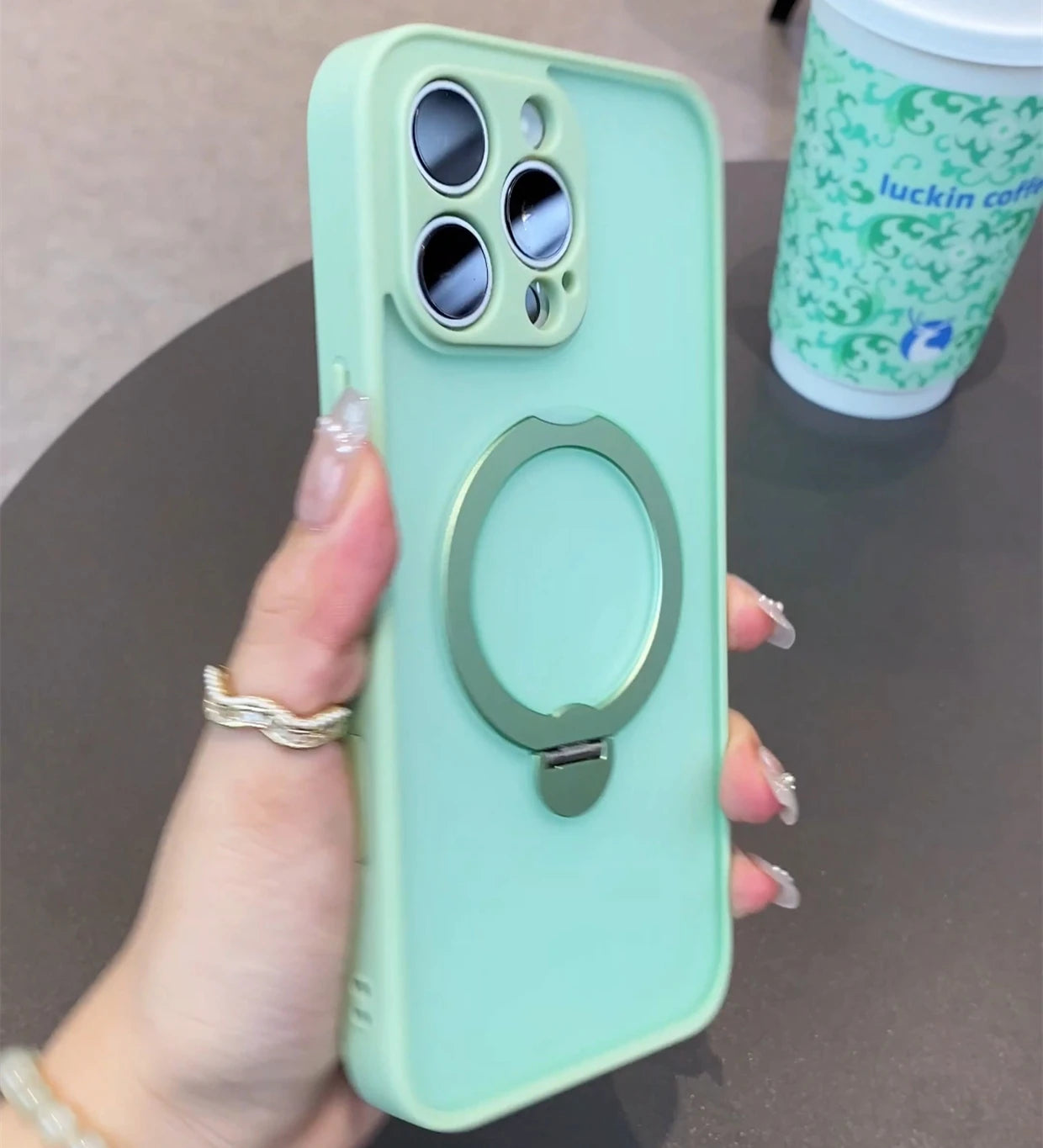 Luxury Magsafe Matte Phone Case For iPhone 16 Pro Max with  Rotatable Ring Stand Camera Lens Protection Shockproof Case