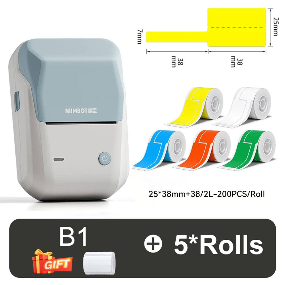 B1 Mini Thermal Label Printer, Bluetooth Wireless Sticker Maker 25–50mm, Portable Inkless Label Printer for Cable Management & Business
