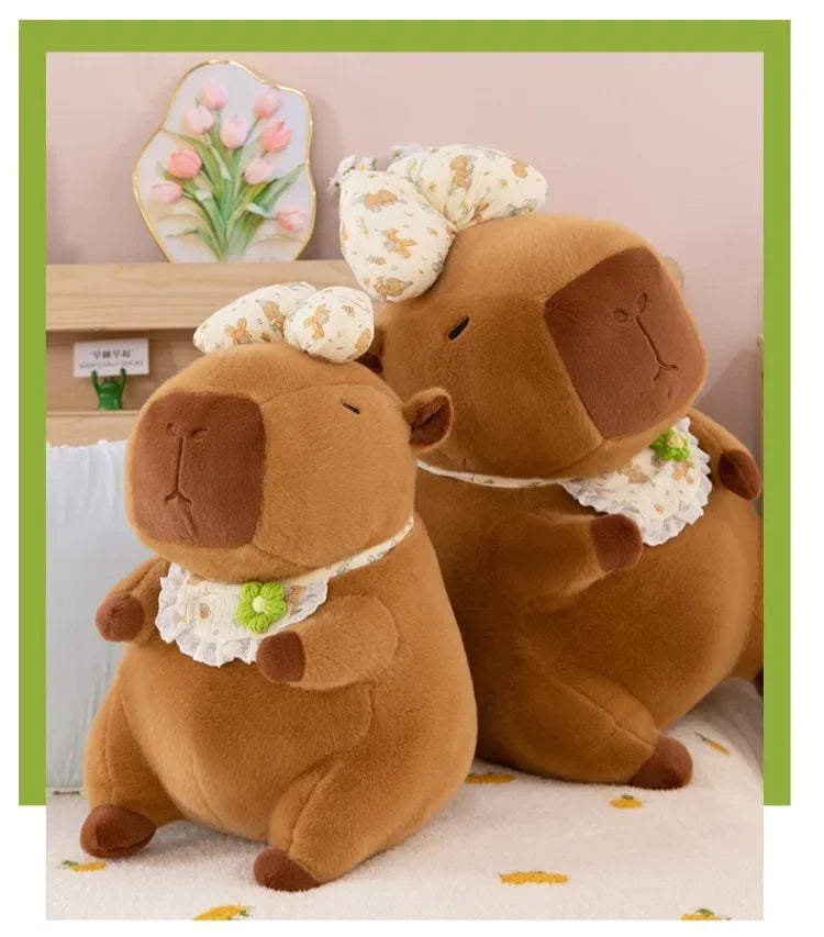 55cm Kawaii Capybara Plush Toy Cartoon with Bow Apron Stuffed Doll Large Cute Baby Gift Kids Birthday Xmas High Quality