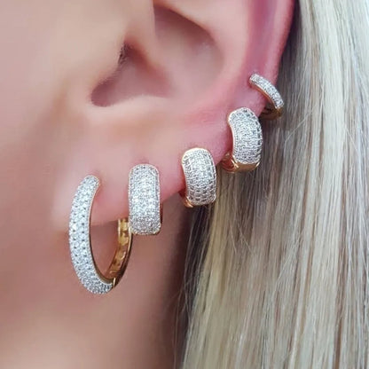 Luxury Gold Color U Hoop Earrings for Women Fashion Double Sided Cubic Zirconia Micro Inlay Earring