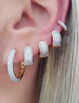 Luxury Gold Color U Hoop Earrings for Women Fashion Double Sided Cubic Zirconia Micro Inlay Earring