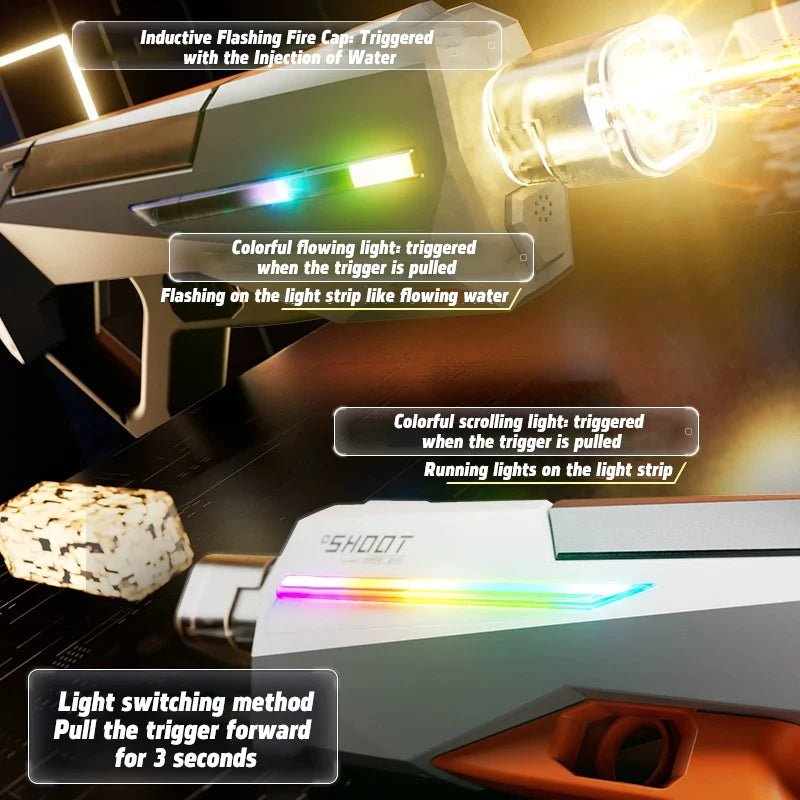 LED Fully Automatic Fire Effect Electric Water Gun Rechargeable Long Range Water Blaster